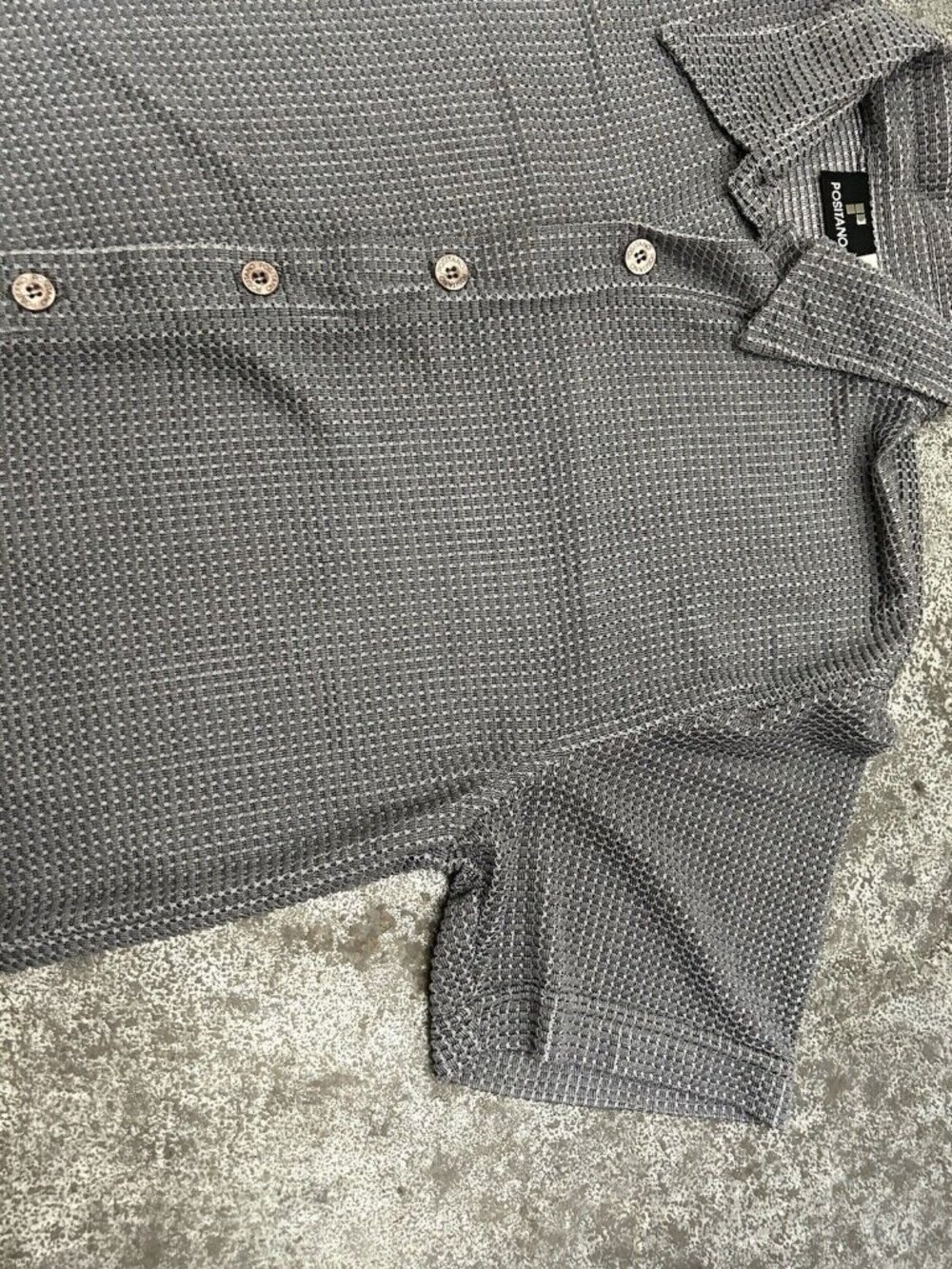 Vintage Positano Mens Disco Party Shirt Mesh Textured Size M Grey Open Collar - Picture 4 of 14